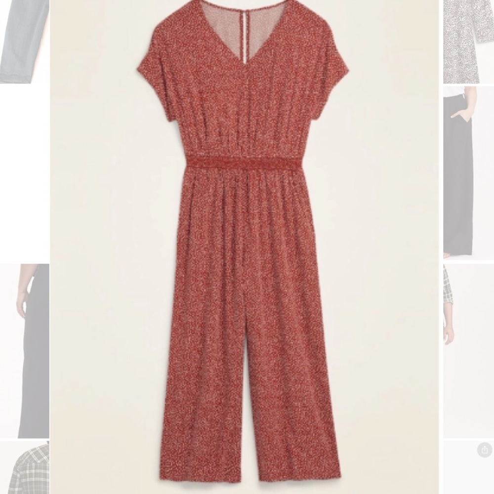 Old Navy Rust Dot Smocked Waist Wide Leg Jumpsuit